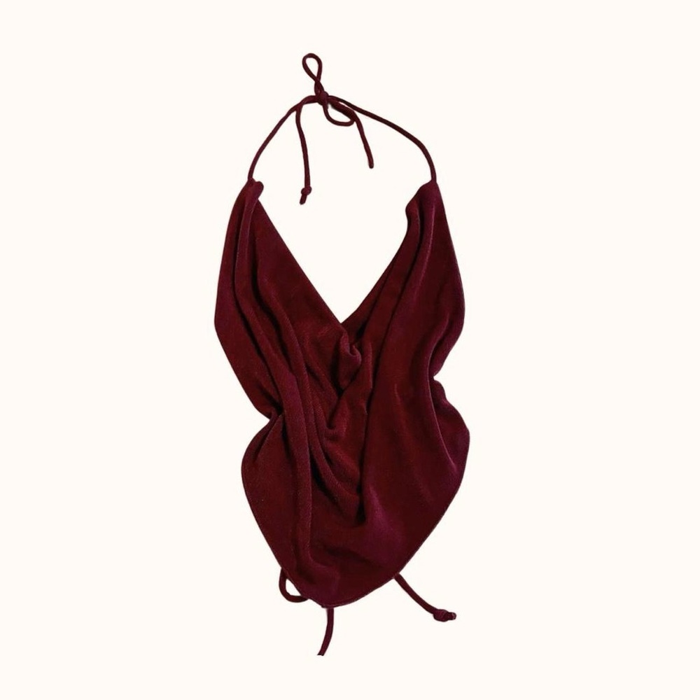 Garage backless tie back burgundy cowl neck crop top